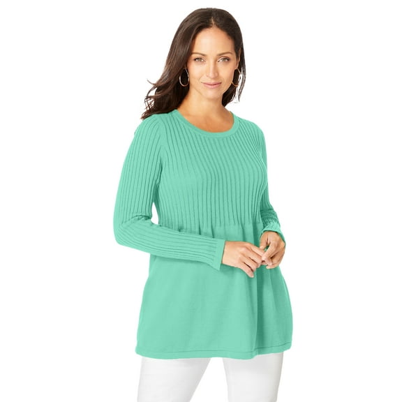Jessica London Women's Plus Size Ribbed Baby Doll Tunic Sweater