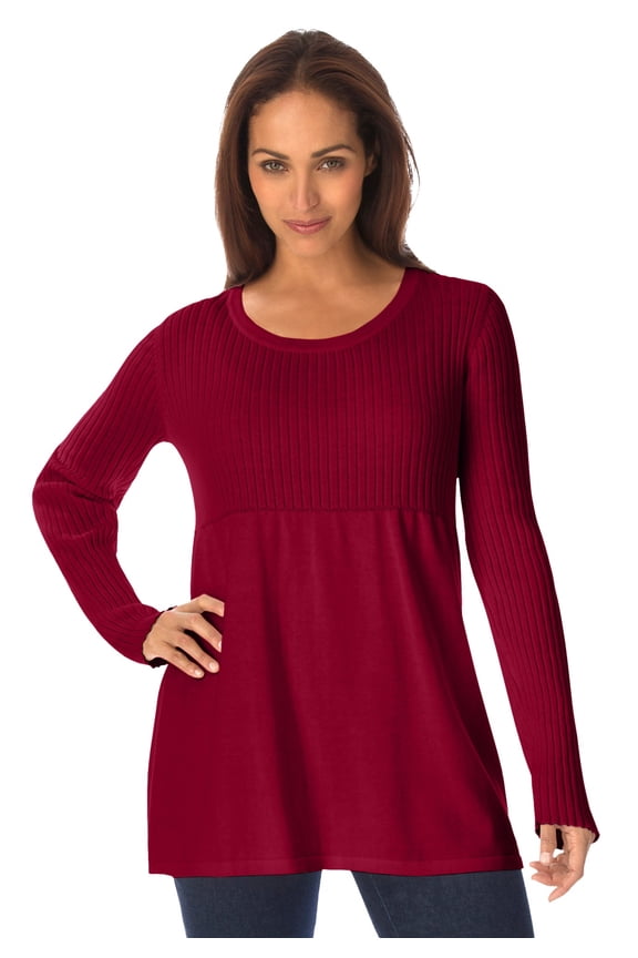 Women's Plus Size Ribbed Baby Doll Tunic Sweater