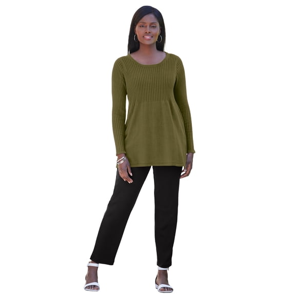 Jessica London Women's Plus Size Ribbed Baby Doll Tunic Sweater