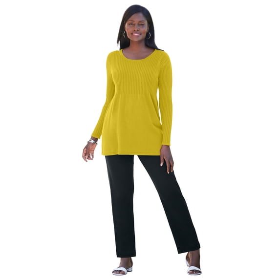 Jessica London Women's Plus Size Ribbed Baby Doll Tunic Sweater