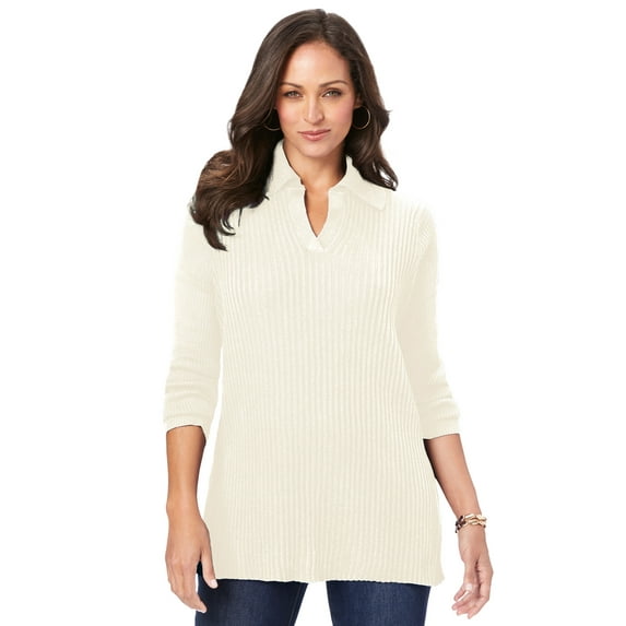 Jessica London Women's Plus Size Ribbed Collar Sweater