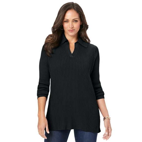 Jessica London Women's Plus Size Ribbed Collar Sweater