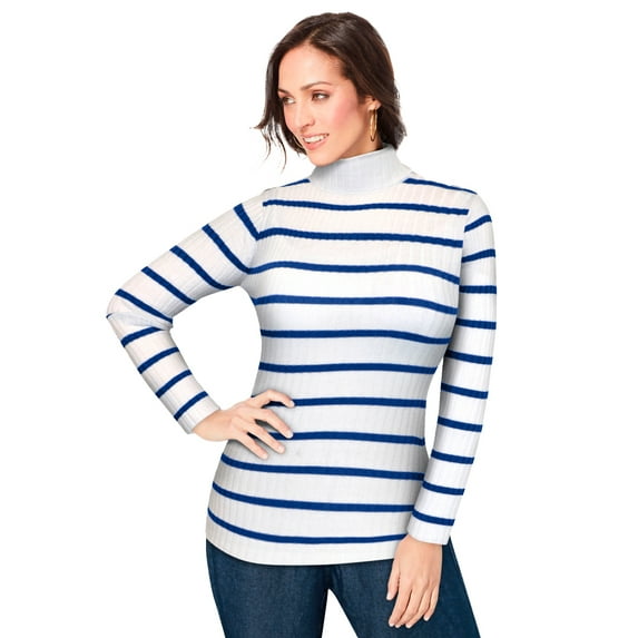 Jessica London Women's Plus Size Ribbed Cotton Turtleneck Sweater
