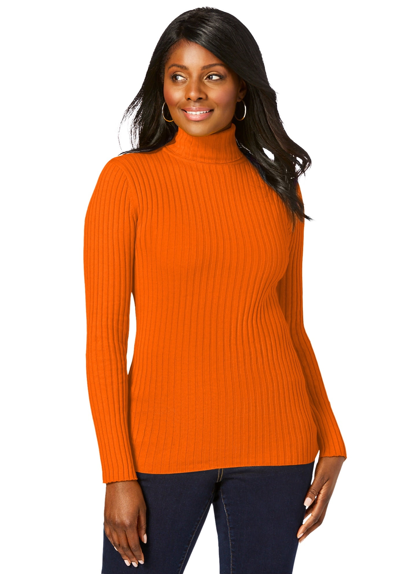Jessica London Women's Plus Size Ribbed Cotton Turtleneck Sweater