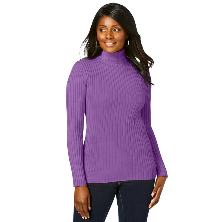 Jessica London Women s Plus Size Ribbed Cotton Turtleneck Sweater Walmart