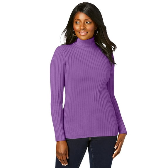 Jessica London Women's Plus Size Ribbed Cotton Turtleneck Sweater