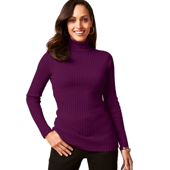 Jessica London Women's Plus Size Ribbed Cotton Turtleneck Sweater