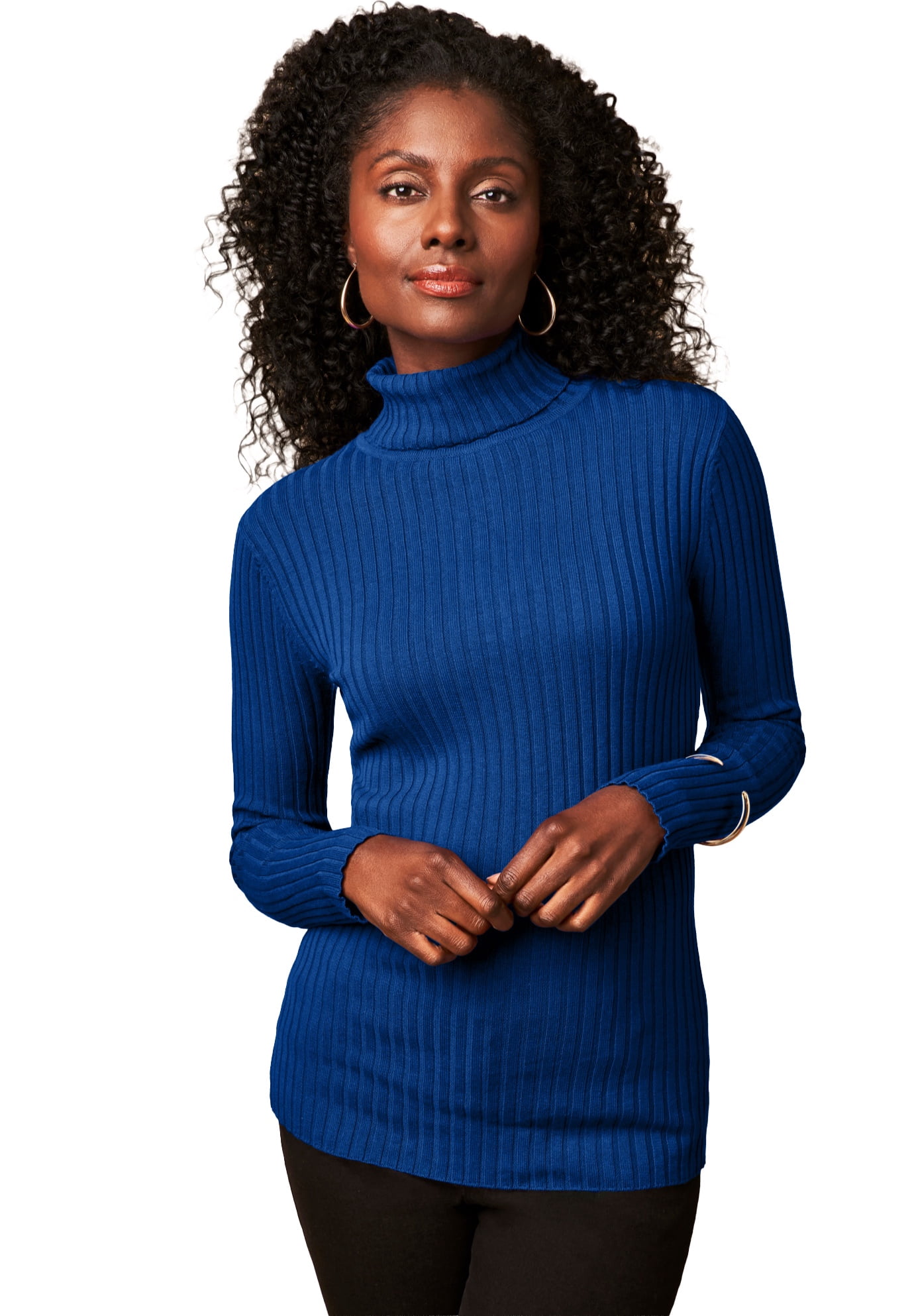 Jessica London Women's Plus Size Ribbed Cotton Turtleneck Sweater
