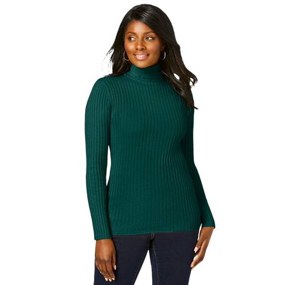 Jessica London Women's Plus Size Ribbed Cotton Turtleneck Sweater