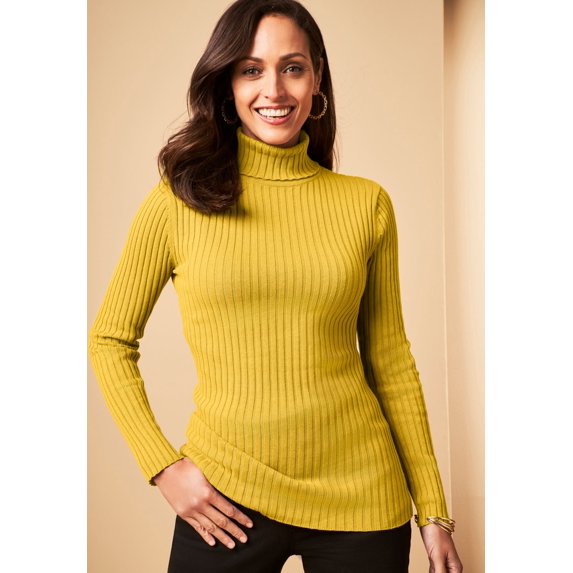 Jessica London Women's Plus Size Ribbed Cotton Turtleneck Sweater