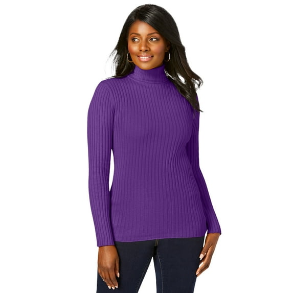 Jessica London Women's Plus Size Ribbed Cotton Turtleneck Sweater