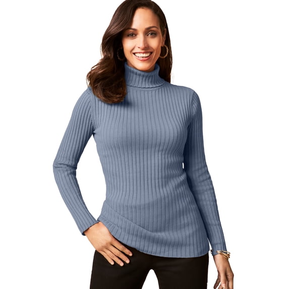 Jessica London Women's Plus Size Ribbed Cotton Turtleneck Sweater