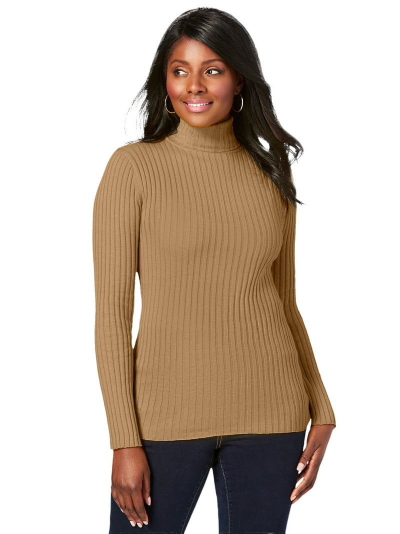 Jessica London Women's Plus Size Ribbed Cotton Turtleneck Sweater