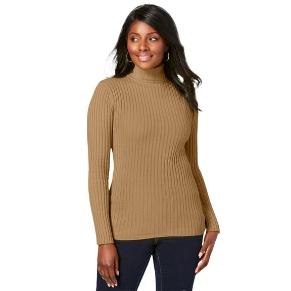 Jessica London Women's Plus Size Ribbed Cotton Turtleneck Sweater