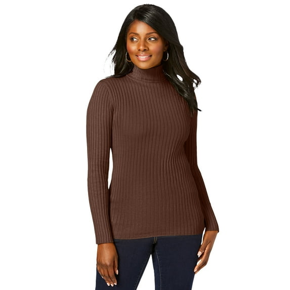 Jessica London Women's Plus Size Ribbed Cotton Turtleneck Sweater