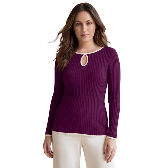 Jessica London Women's Plus Size Ribbed Keyhole Pullover Sweater