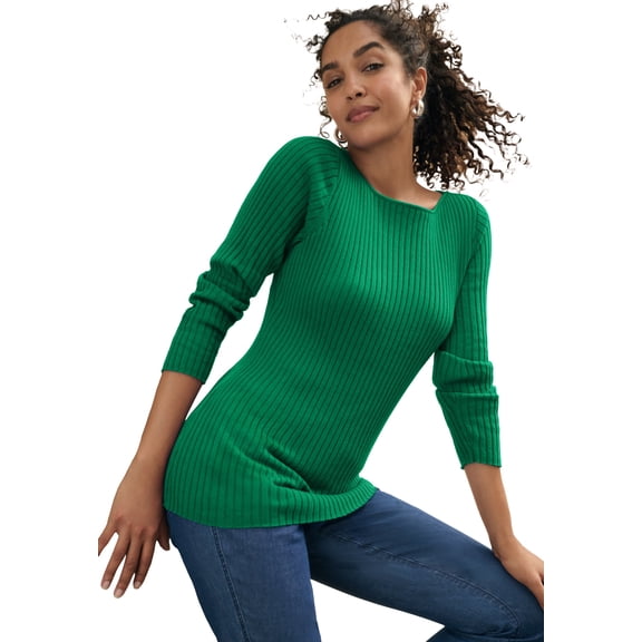 Jessica London Women's Plus Size Ribbed Knit Pullover Boatneck Sweater