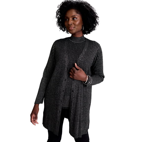 Jessica London Women's Plus Size Ribbed Midi Cardigan