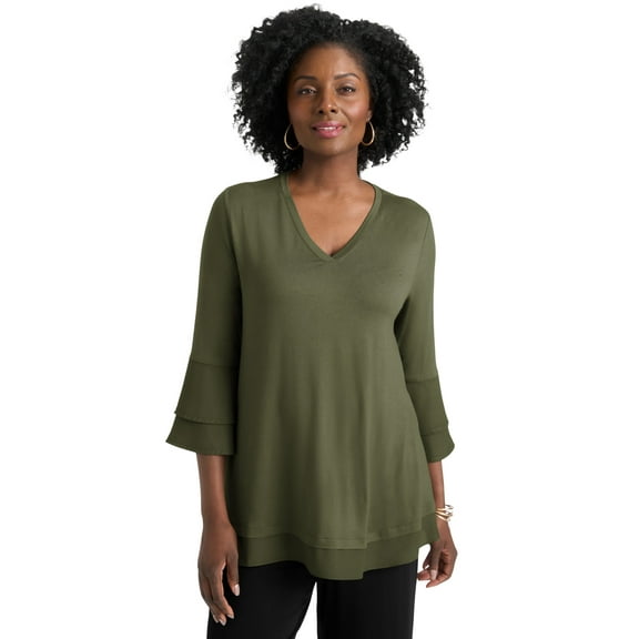 Jessica London Women's Plus Size Ruffle Layered Sleeve Top