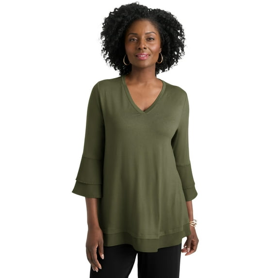 Jessica London Women's Plus Size Ruffle Layered Sleeve Top