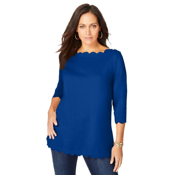 Jessica London Women's Plus Size Scallop Boatneck Tunic