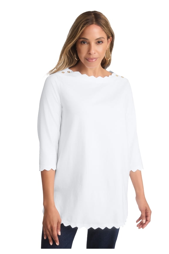 Women's Plus Size Scallop Boatneck Tunic