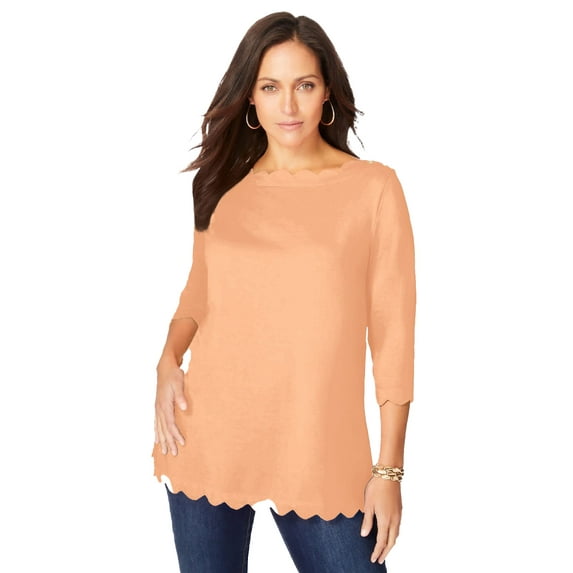 Jessica London Women's Plus Size Scallop Boatneck Tunic