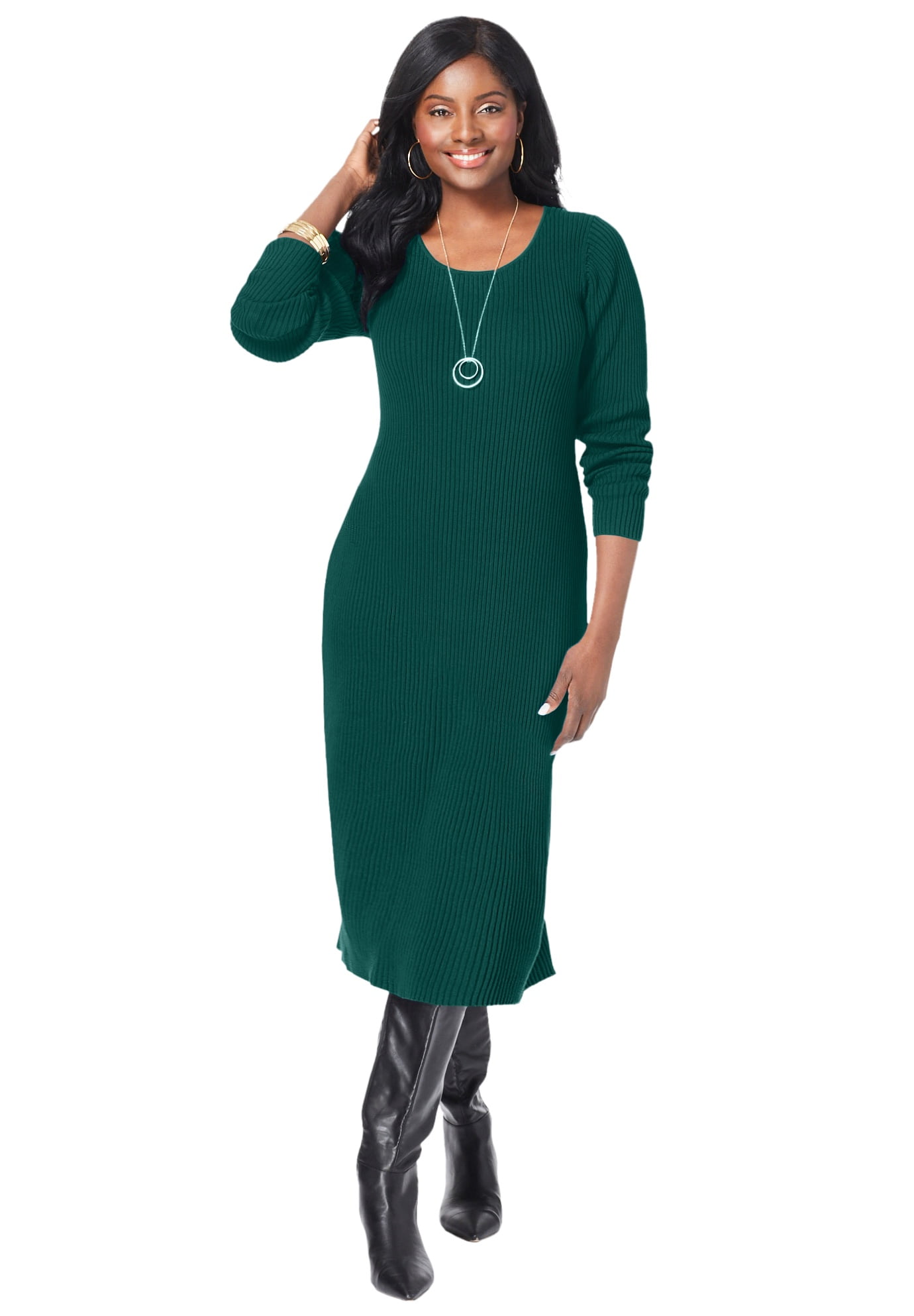 Jessica London Women's Plus Size Scoop-Neck Sweater Dress