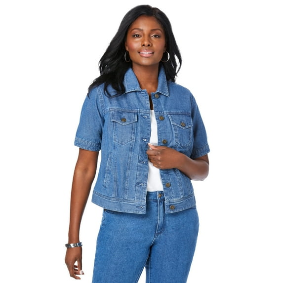 Jessica London Women's Plus Size Short Sleeve Denim Jacket