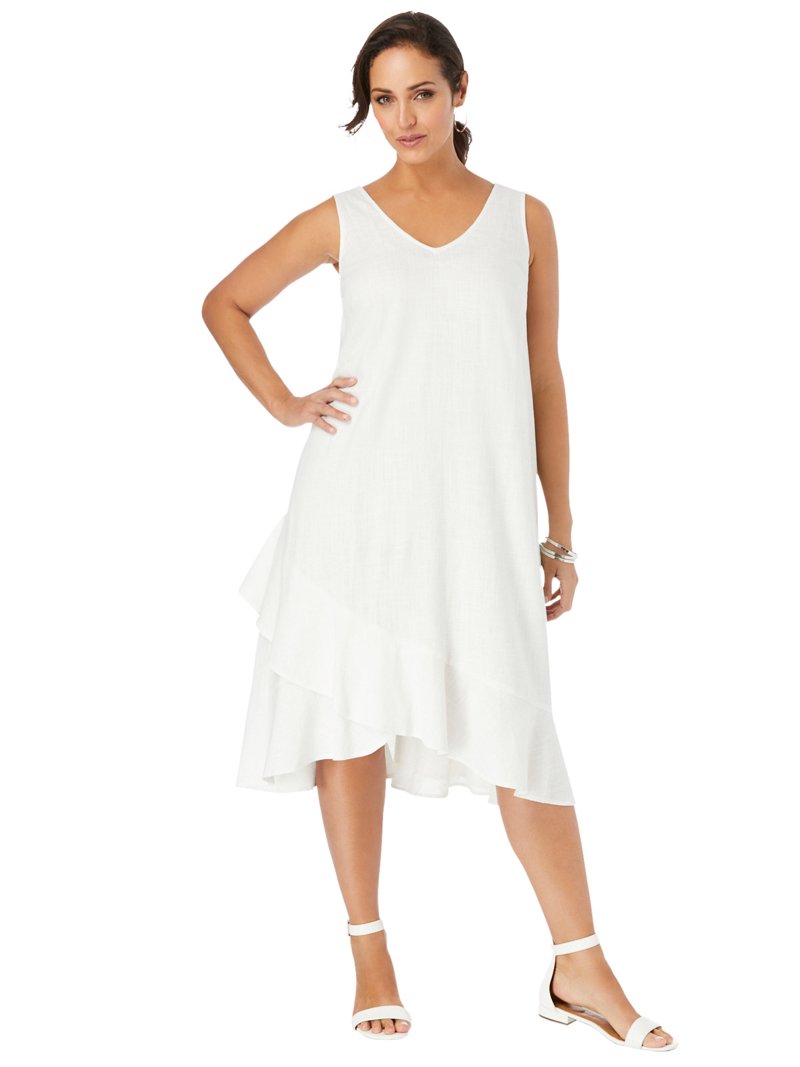 Jessica London Women's Plus Size Casual Lightweight A-Line Lightweight V  Neck Linen Flounce Dress - Walmart.com