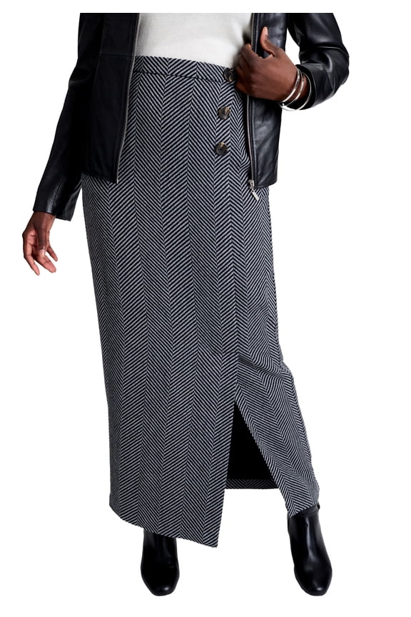 Women's Plus Size Side-Button Wool Skirt