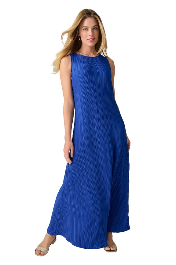 Women's Plus Size Sleeveless Plisse Maxi Dress