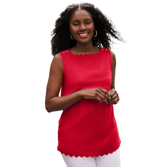 Jessica London Women's Plus Size Sleeveless Scallop Boatneck Tee