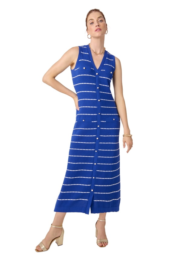 Women's Plus Size Sleeveless Sweater Button Dress