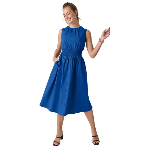 Jessica London Women's Plus Size Smocked Poplin Midi Dress