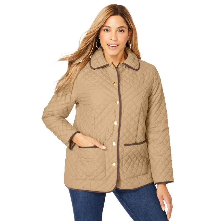 Jessica London Women s Plus Size Snap Front Quilted Coat Walmart