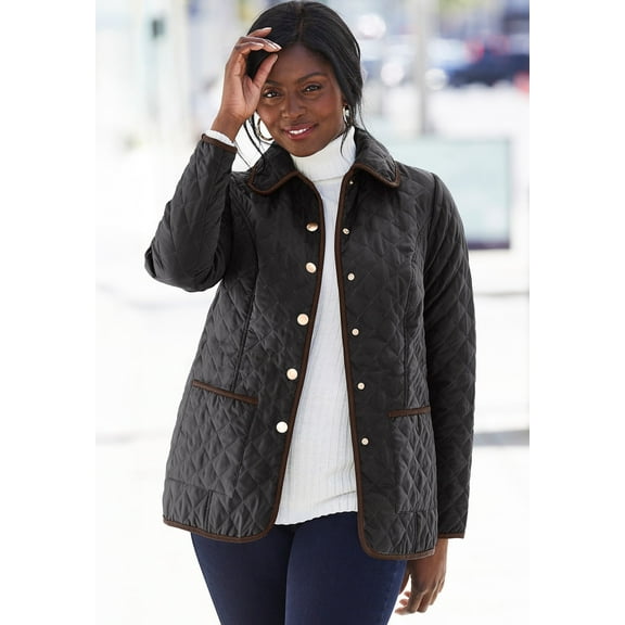 Jessica London Women's Plus Size Snap-Front Quilted Coat