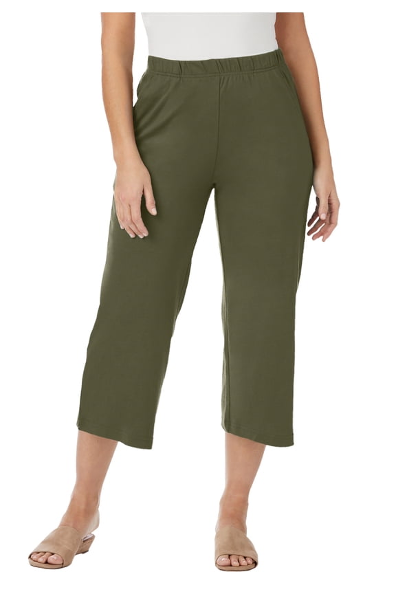 Women's Plus Size Soft Ease Cotton Knit Cropped Wide Leg Pant