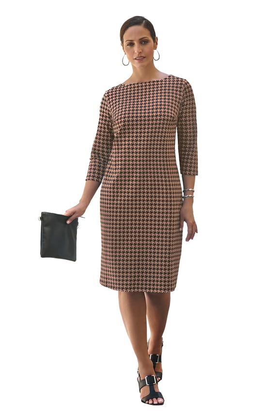 Women's Plus Size Stretch Cotton Boatneck Shift Dress