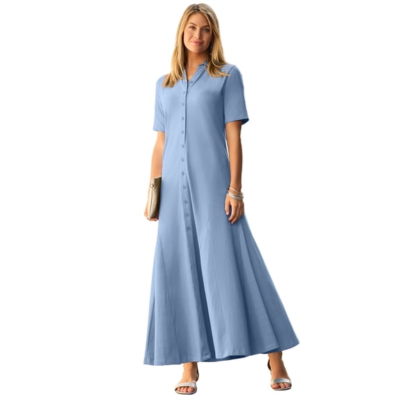 Jessica London Women's Plus Size Stretch Cotton Button Front Maxi Dress