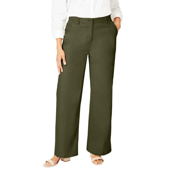 Jessica London Women's Plus Size Stretch Cotton Chino Wide-Leg Trouser
