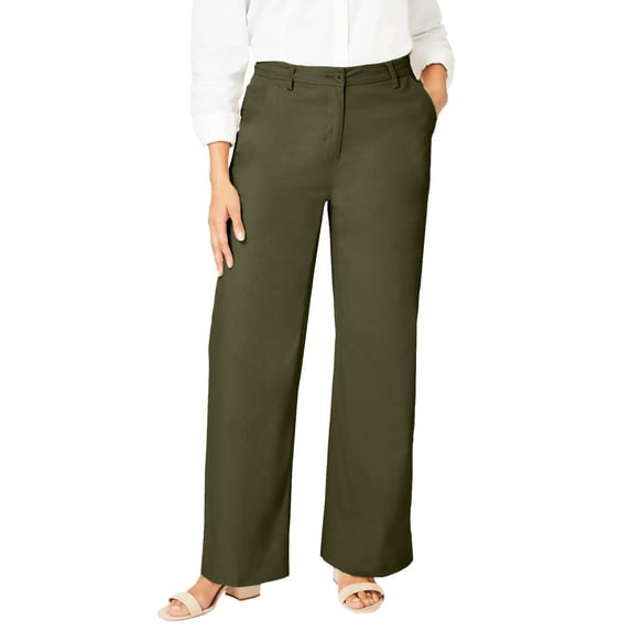 Jessica London Women's Plus Size Stretch Cotton Chino Wide-Leg Trouser