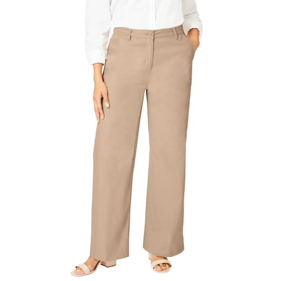 Jessica London Women's Plus Size Stretch Cotton Chino Wide-Leg Trouser