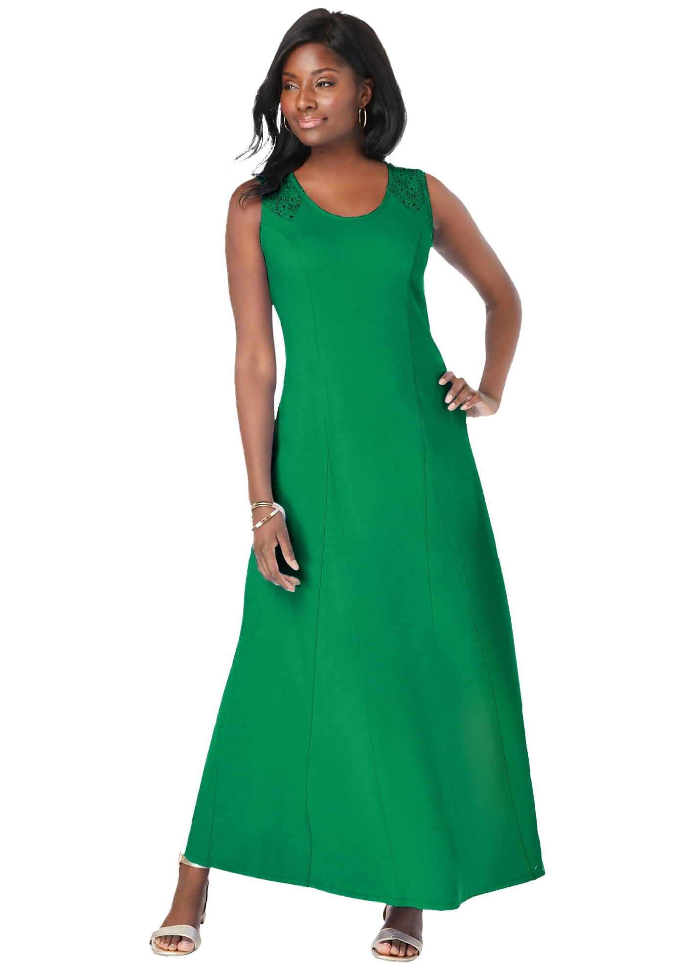 Jessica London Women's Plus Size Stretch Cotton Crochet-Back Maxi Dress -  Walmart Business Supplies