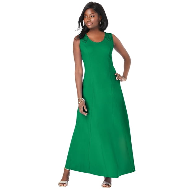 Jessica London Women's Plus Size Stretch Cotton Crochet-Back Maxi Dress -  Walmart Business Supplies