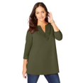thumbnail image 1 of Jessica London Women's Plus Size Stretch Cotton Crochet Notch Neck Tunic, 1 of 3