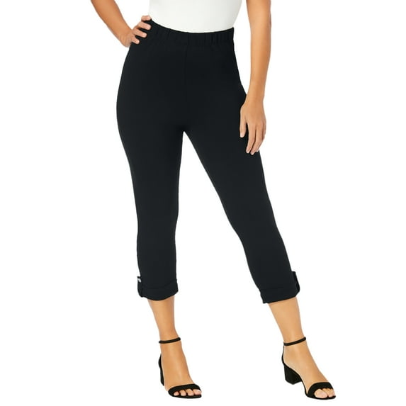 Jessica London Women's Plus Size Stretch Cotton Cuff-Button Capri Legging