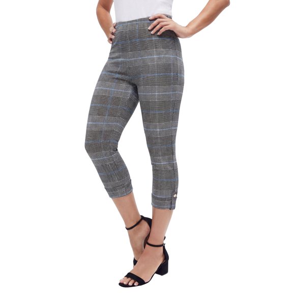 Jessica London Women's Plus Size Stretch Cotton Cuff-Button Capri Legging