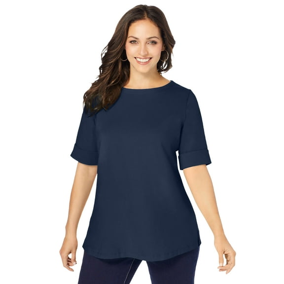 Jessica London Women's Plus Size Stretch Cotton Cuff Tee