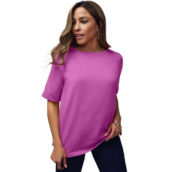 Jessica London Women's Plus Size Stretch Cotton Cuff Tee